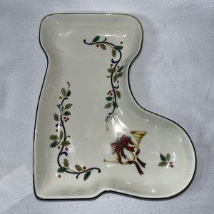 Mikasa Holiday in Bloom Candy Dish 8.5" FK026/901 Santa Boot Stocking Holly Horn